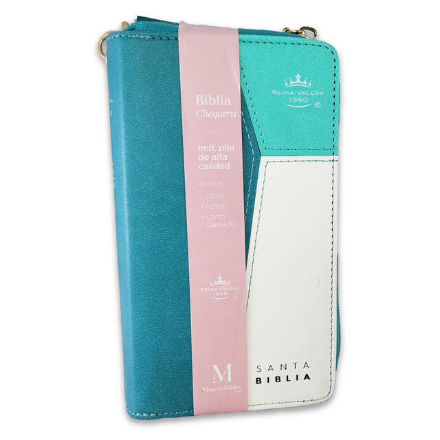 RV1960 Checkbook Bible, imitation leather turquoise and white with index