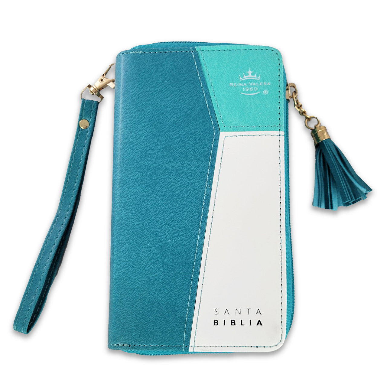 RV1960 Checkbook Bible, imitation leather turquoise and white with index