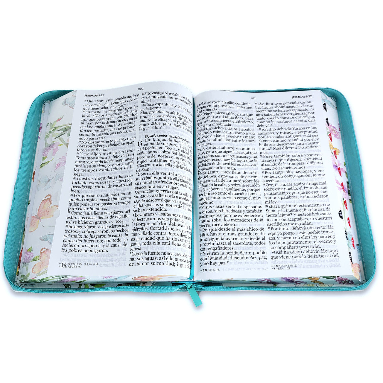 Bible with Zipper, Super Giant Print, 19-point, RV1960, imitation leather, duotone turquoise floral and butterfly, with index