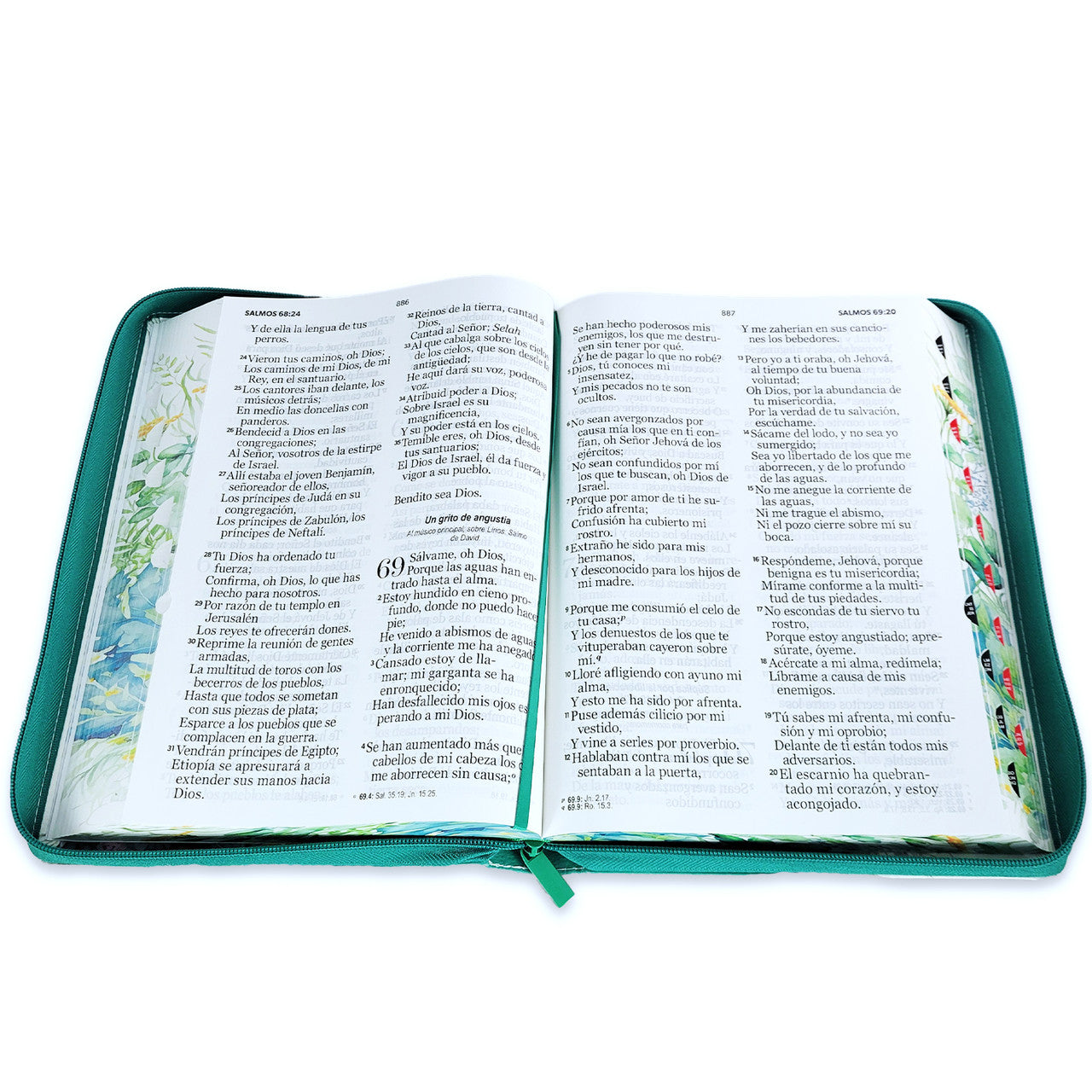 Bible with Zipper, Super Giant Print, 19-point, RV1960, imitation leather, green floral butterfly, with index and floral edge