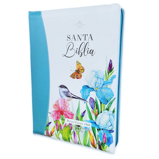 Super Giant 19-point Bible with Zipper, RV1960, imitation turquoise floral leather, with index and floral edge