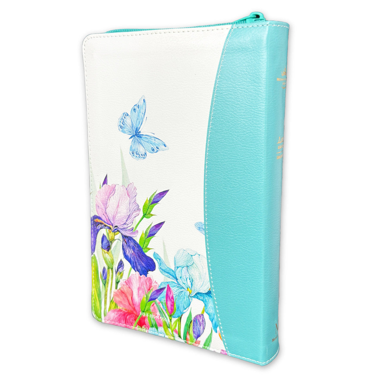 Large Print 12 point Zipper Bible RV1960 imitation leather floral turquoise with index and floral edge