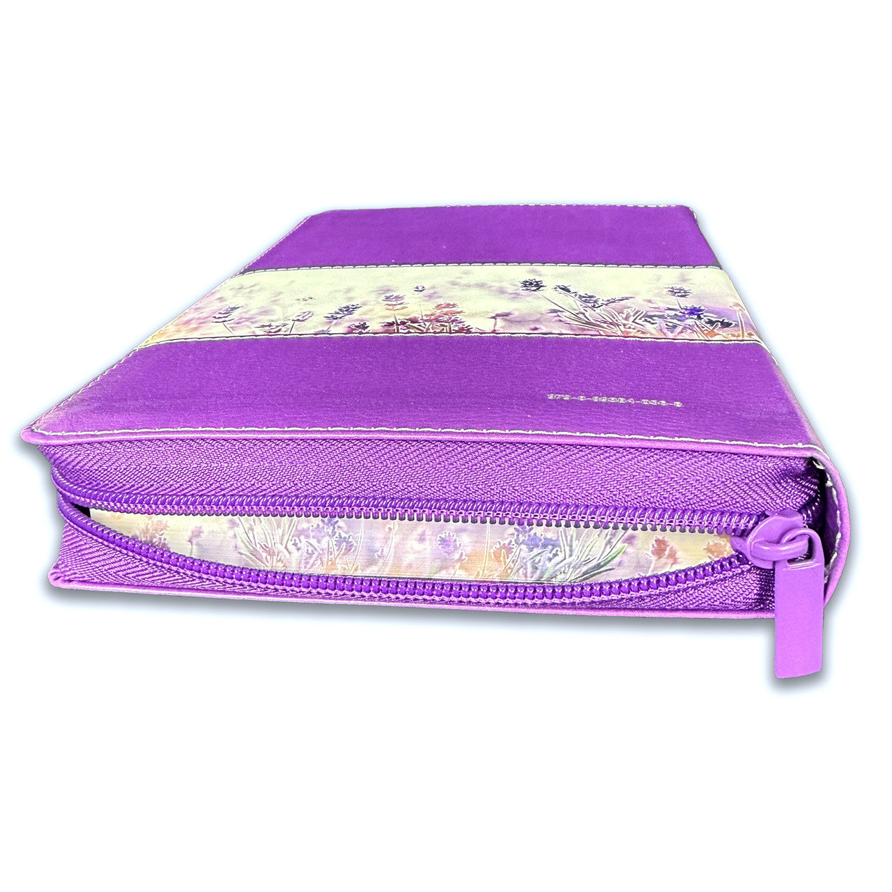 Large Print 12pt Zipper Bible for Women RV1960 Lilac Floral Faux Leather with Lilac Floral Index and Edge