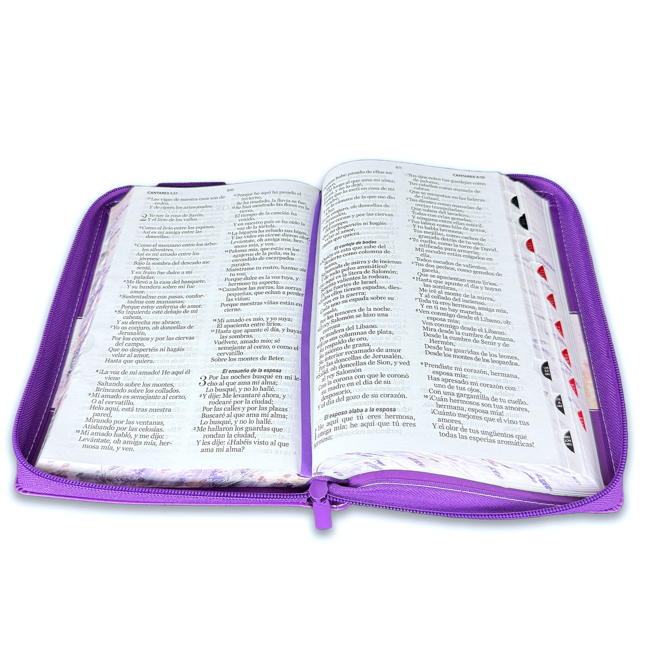 Large Print 12pt Zipper Bible for Women RV1960 Lilac Floral Faux Leather with Lilac Floral Index and Edge