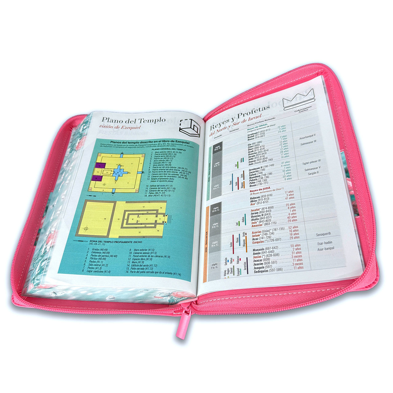 Large Print 12pt Zipper Bible for Women RV1960 Faux Leather Pink Floral with Index and Floral Edge