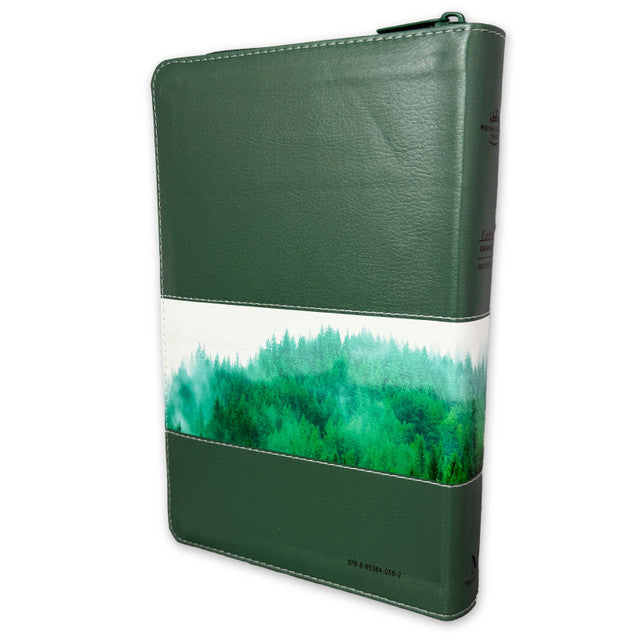 Large Print 12 point Zipper Bible RV1960 imitation forest green leather with forest index and edge