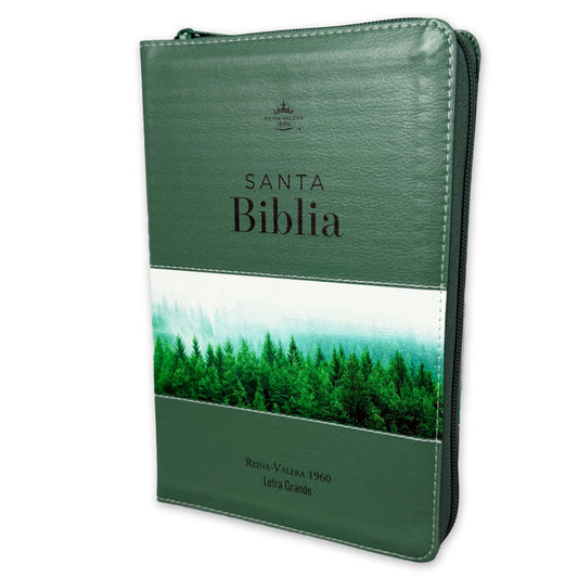 Large Print 12 point Zipper Bible RV1960 imitation forest green leather with forest index and edge