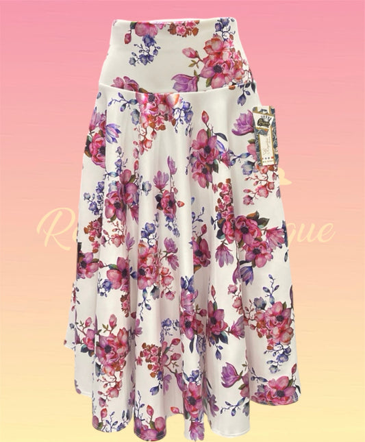 3/4 full disc skirt white flowered