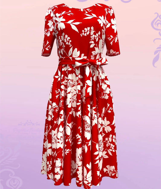 vestido corto rojo floreado