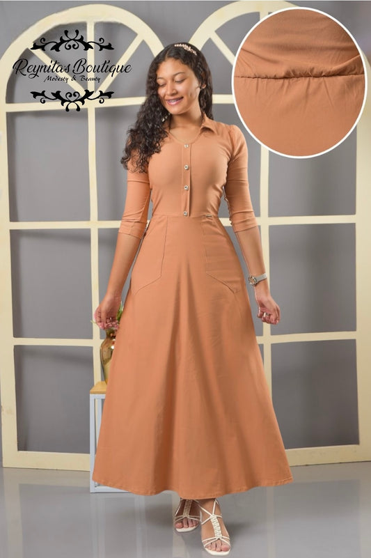 vestido camisero cafe