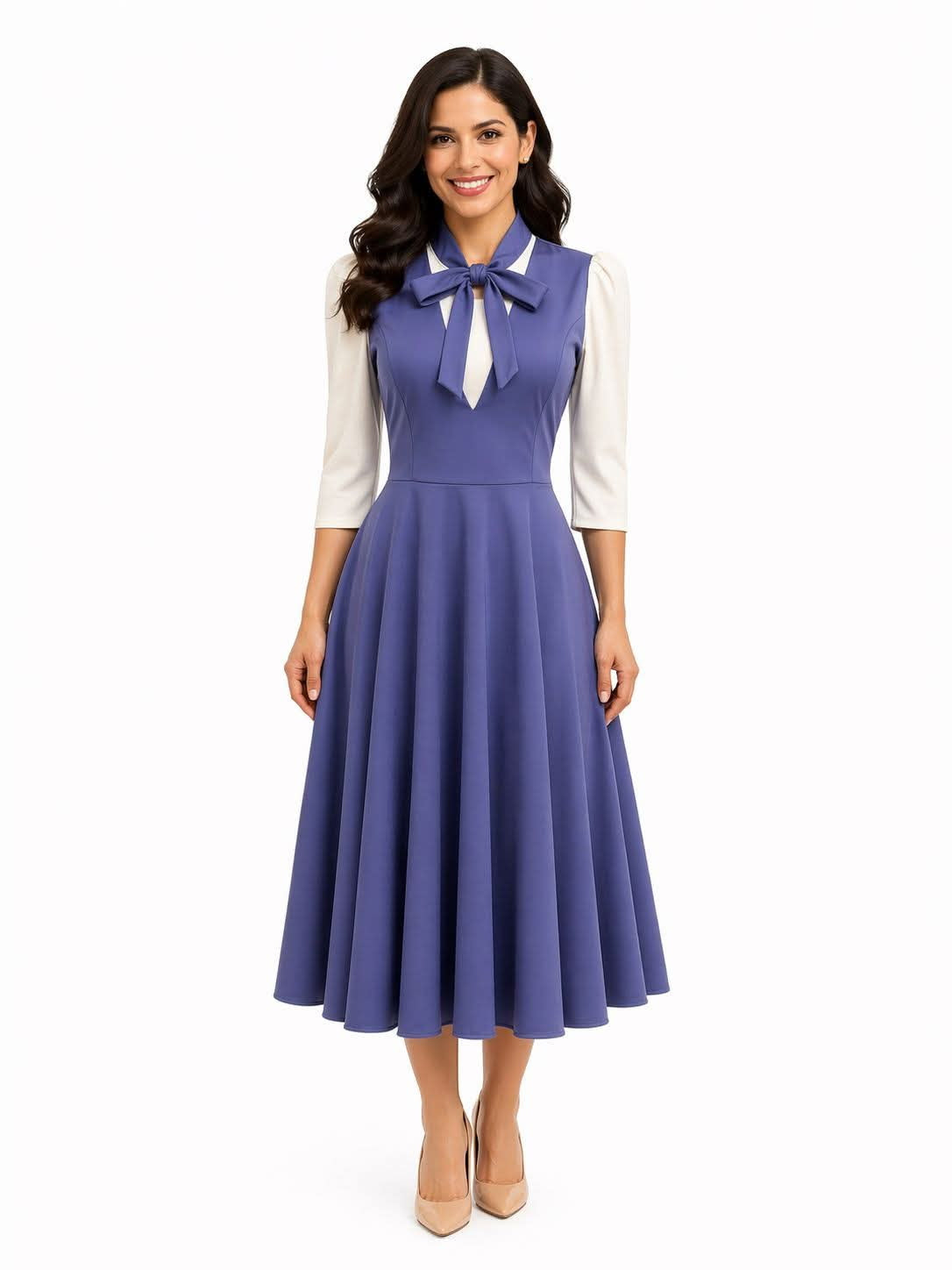Vestido Midi Elegante con Lazo al Cuello