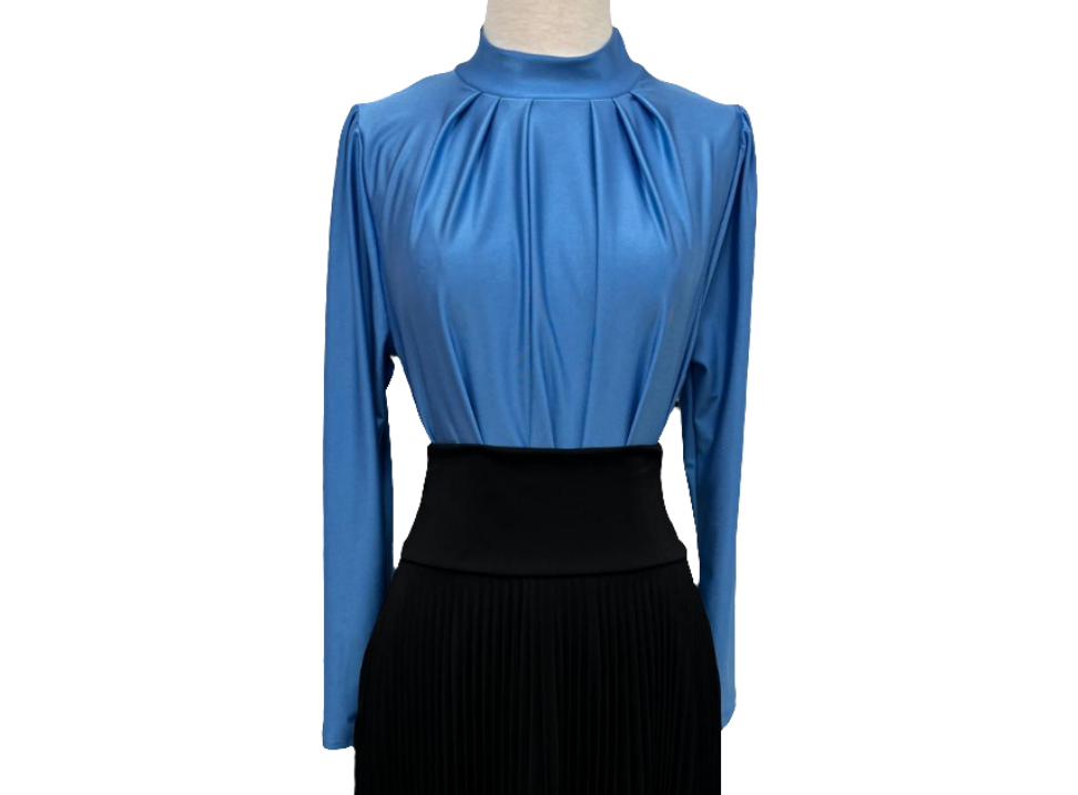 camisa cuello alto manga larga tela Casino azul claro