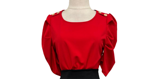 Red shoulder button princess sleeve blouse