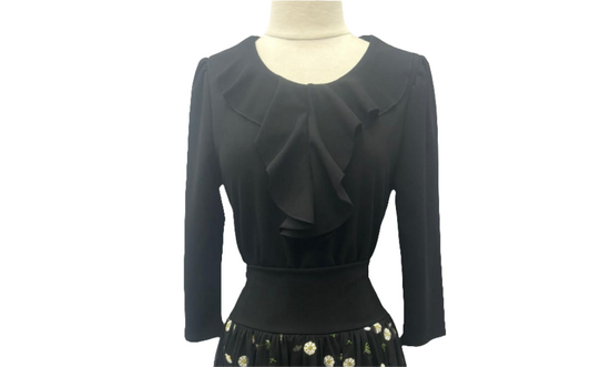 black ruffle blouse