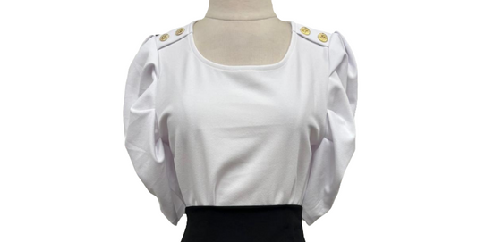 White shoulder button princess sleeve blouse