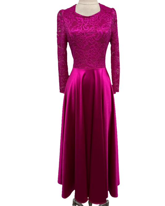 Long fuchsia pink lace dress