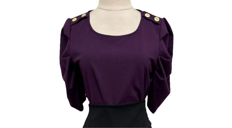 Purple shoulder button princess sleeve blouse