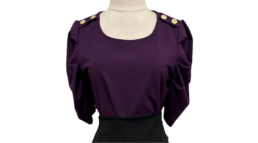 Purple shoulder button princess sleeve blouse