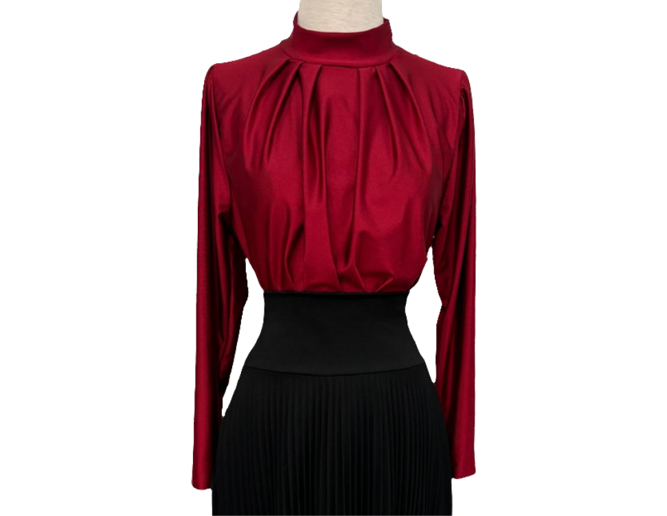 camisa cuello alto manga larga tela Casino rojo ruby