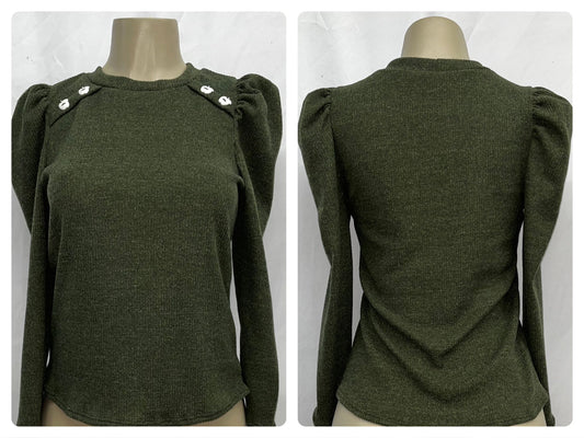 suéter suave con botón de manzana Verde militar