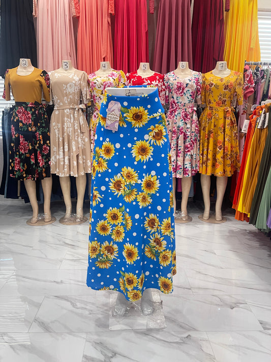 falda medio disco azul con girasoles