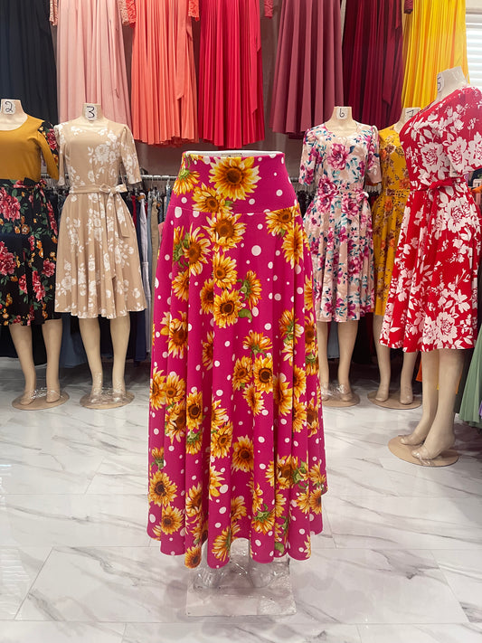 Full pink disco skirt with sunflowers