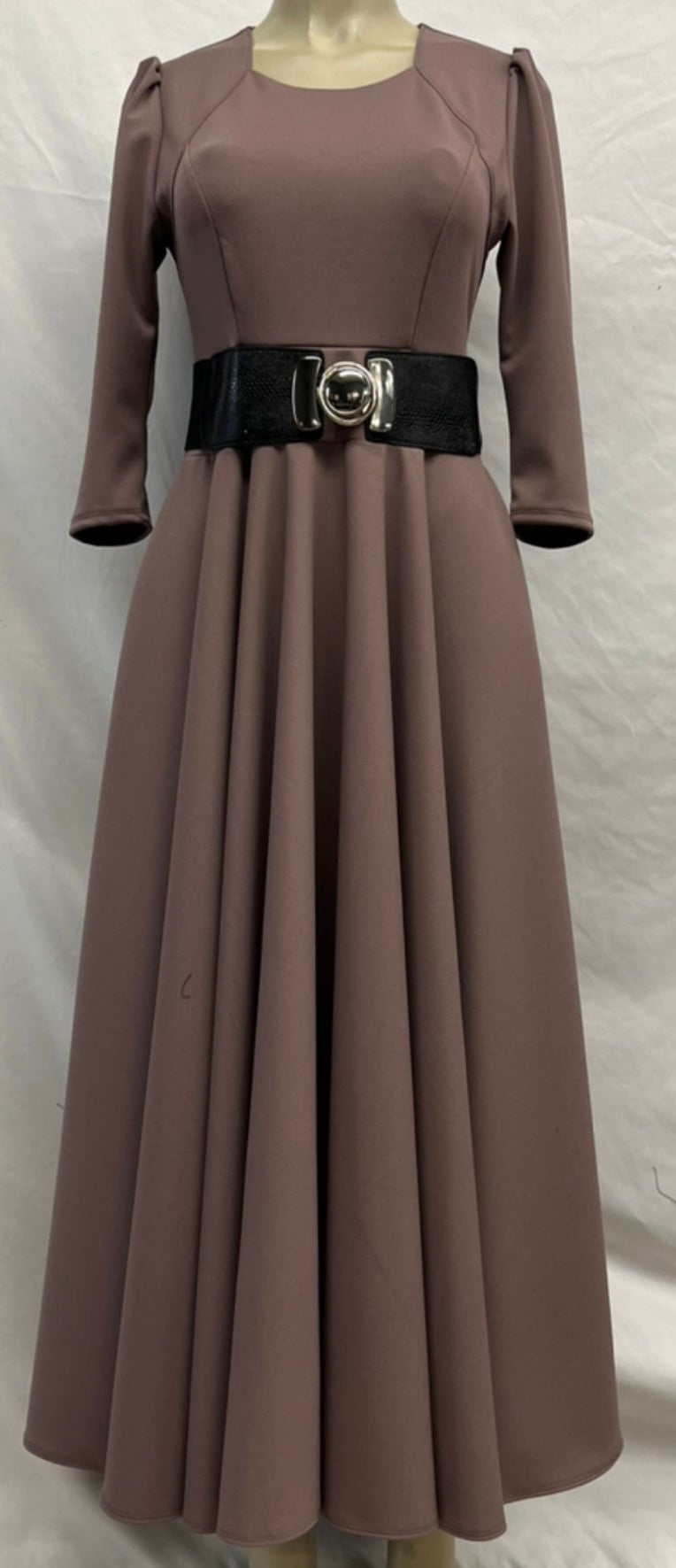 Camila brown dress with black belt