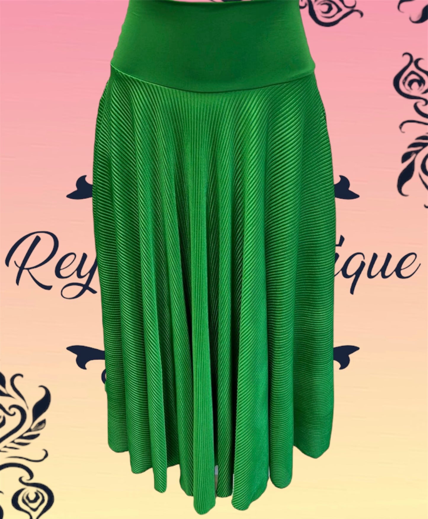 green long ruched full disco skirt