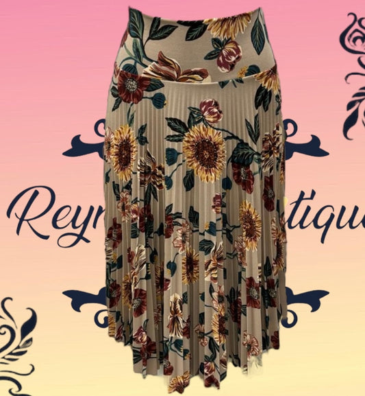 Falda cafe /girasol Plizada 3/4 medio disco N/B