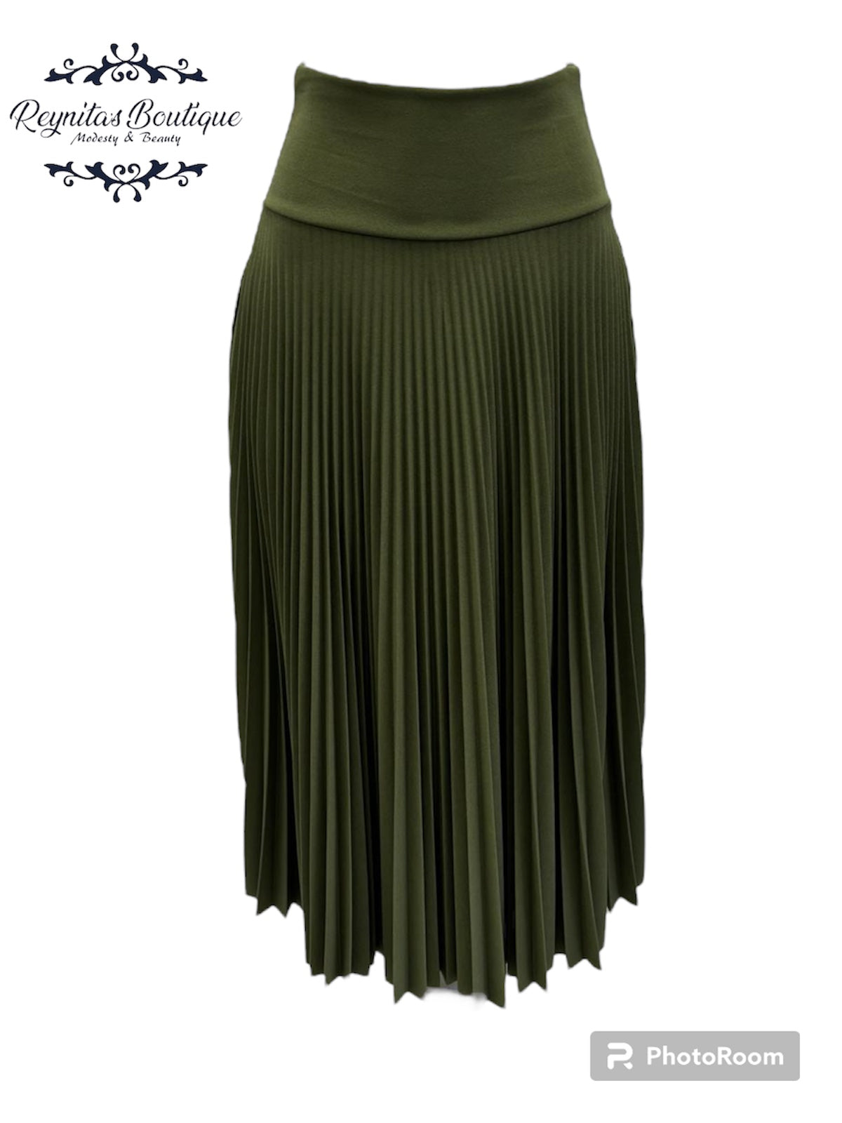 Long military green pleated full disco skirt B
