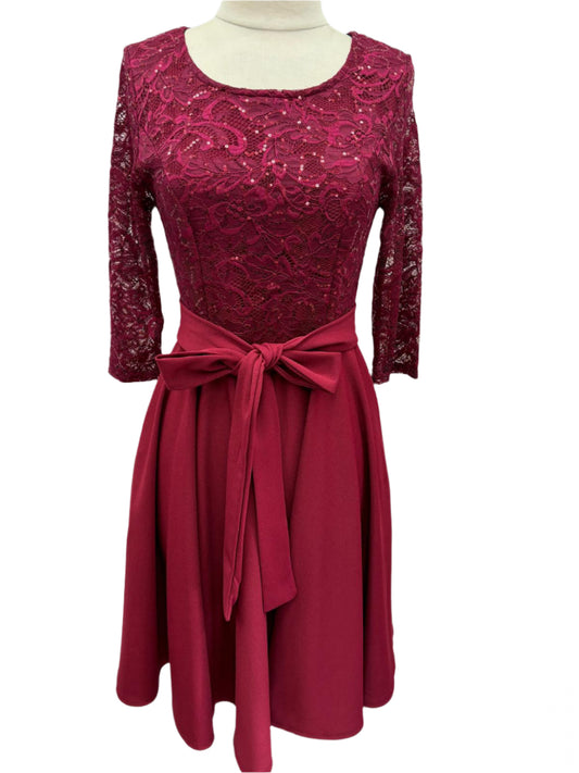 wine-colored party dress