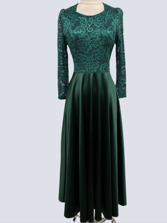Long emerald lace dress