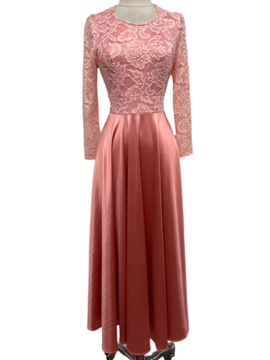 Long salmon lace dress