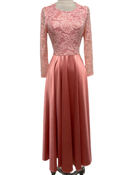 Long salmon lace dress