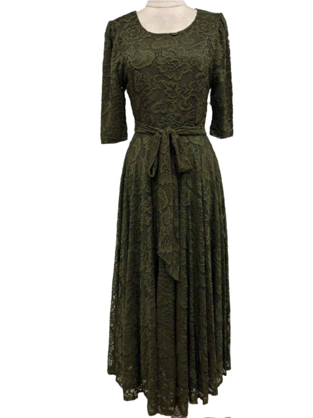 Vestido de blonda verde militar