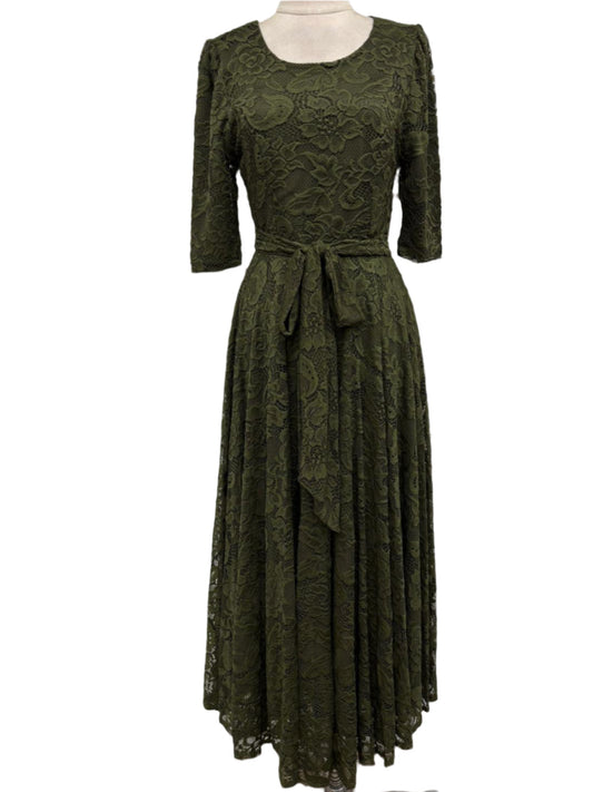 Military green lace dress