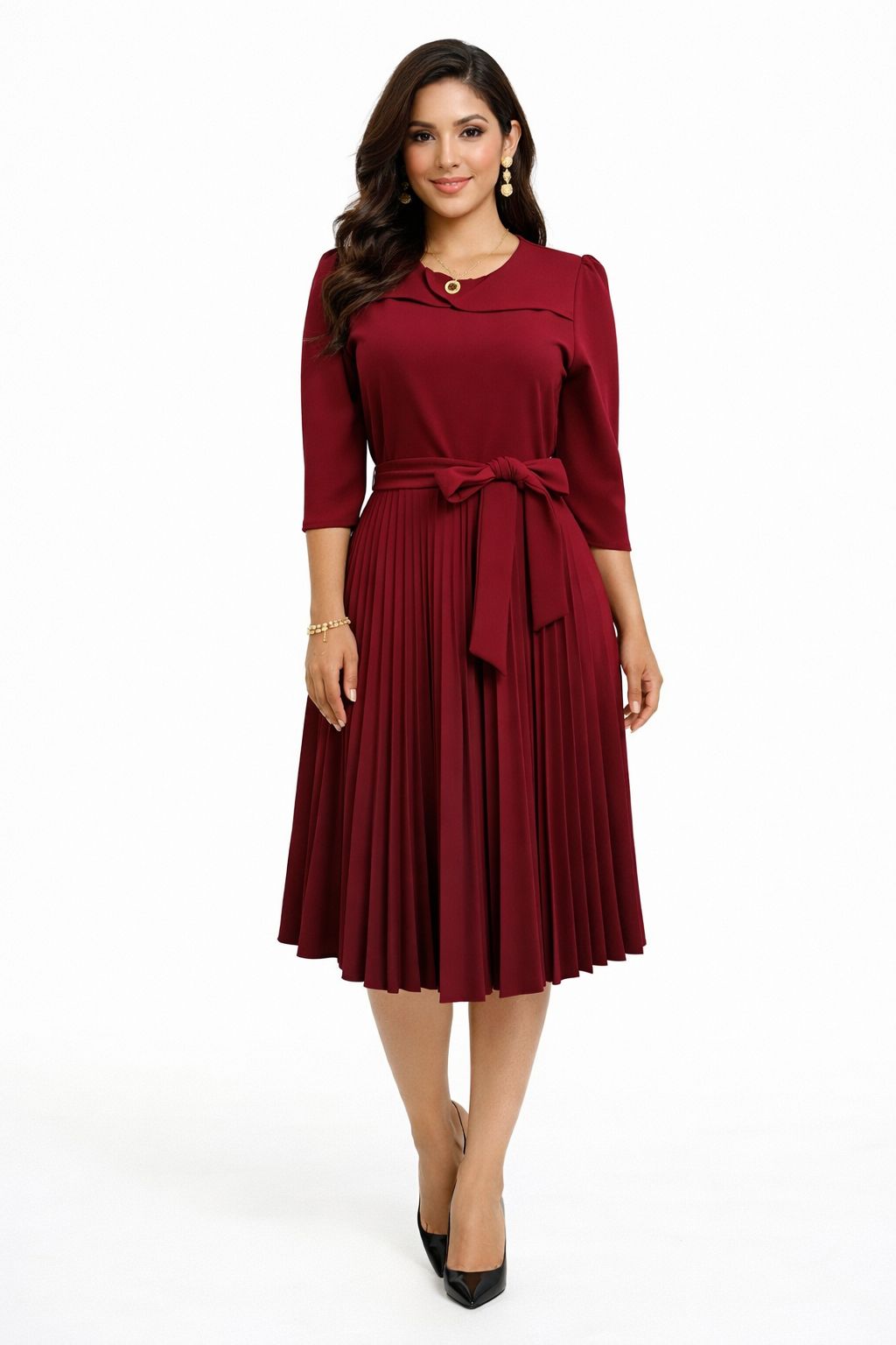 Vestido midi plisado con bolsillos
