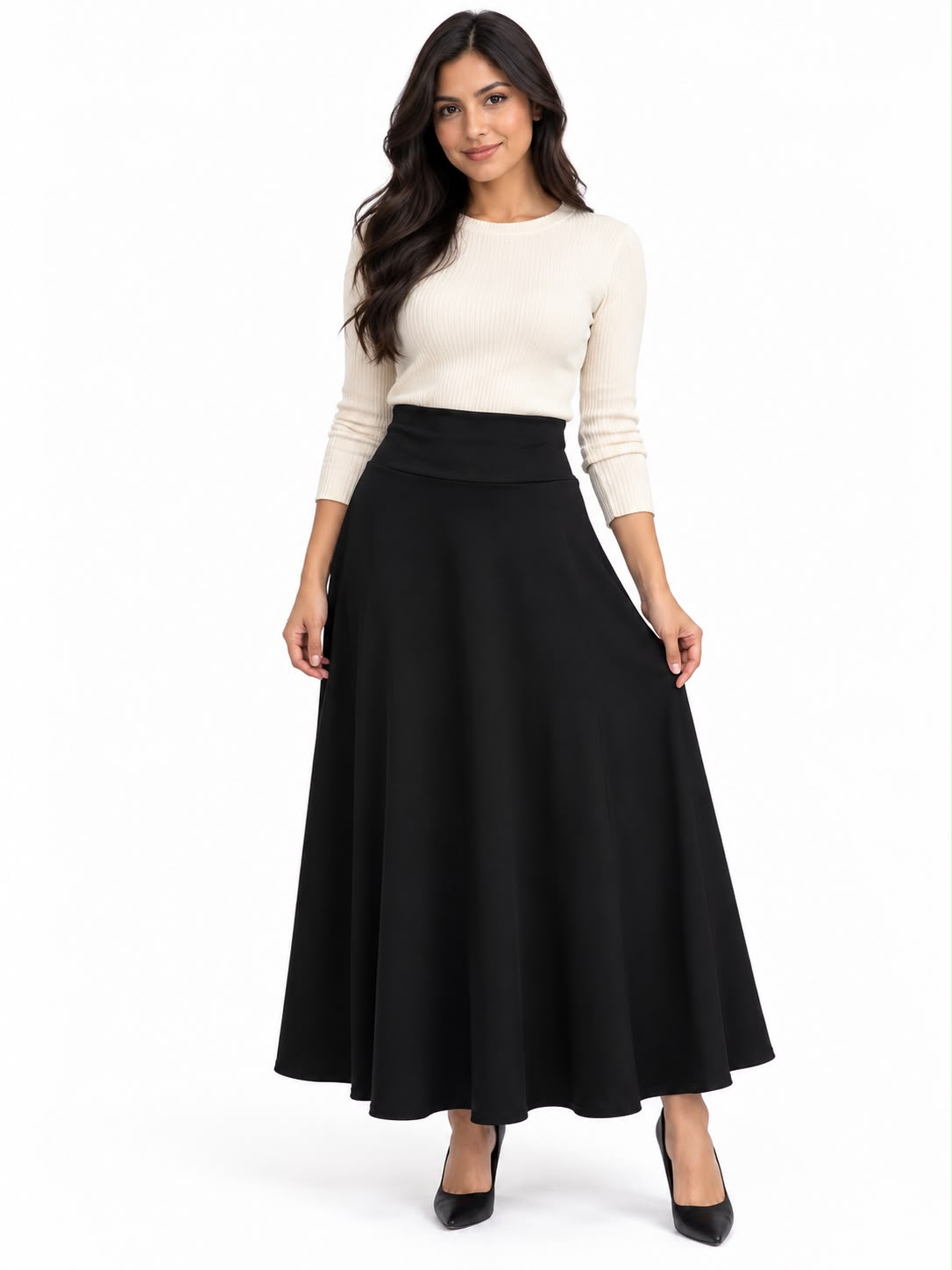 Classic High-Waisted Solid Colored Maxi Skirt
