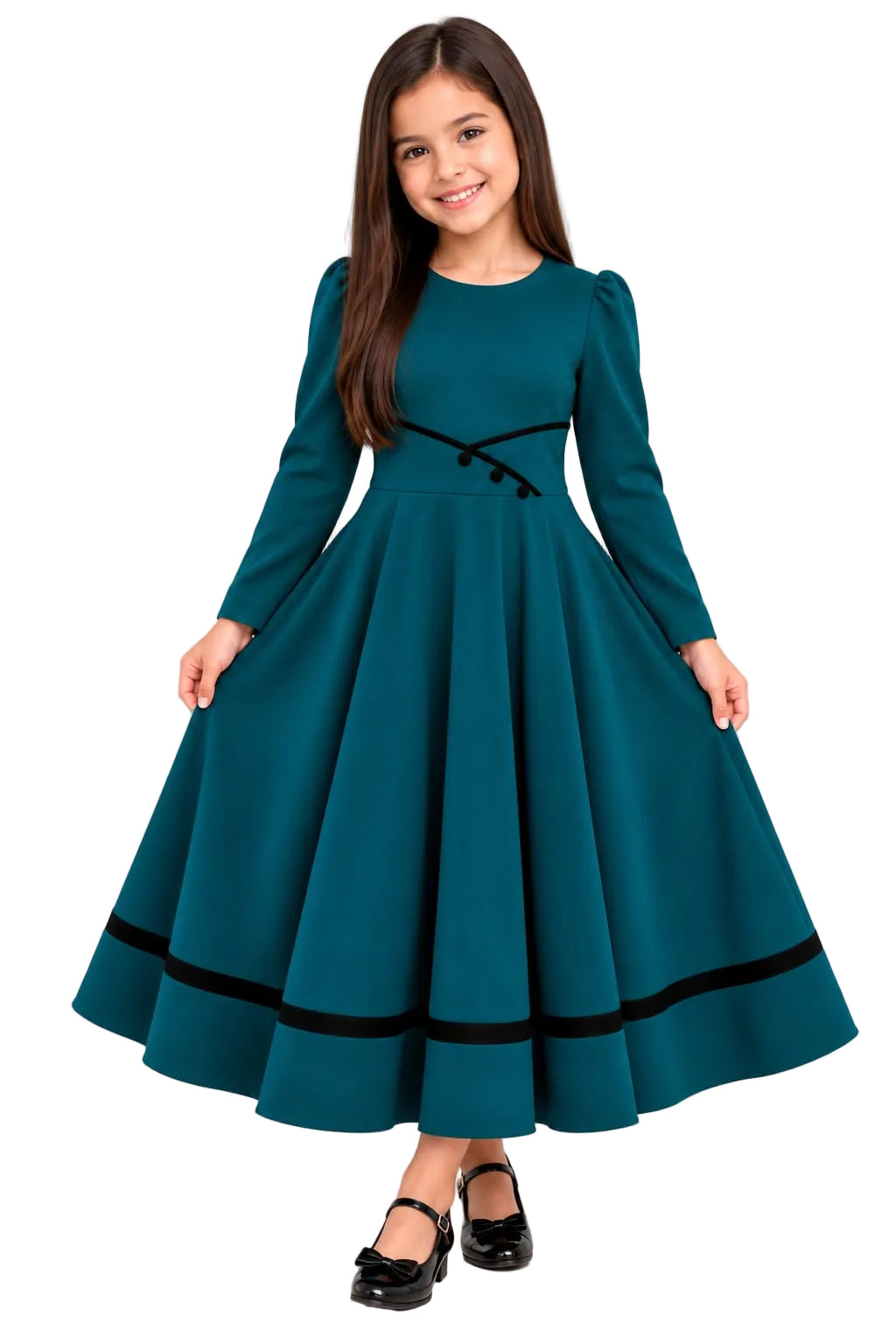 Youth Elegant Midi Dress with Waist Detail