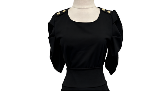 Black shoulder button princess sleeve blouse