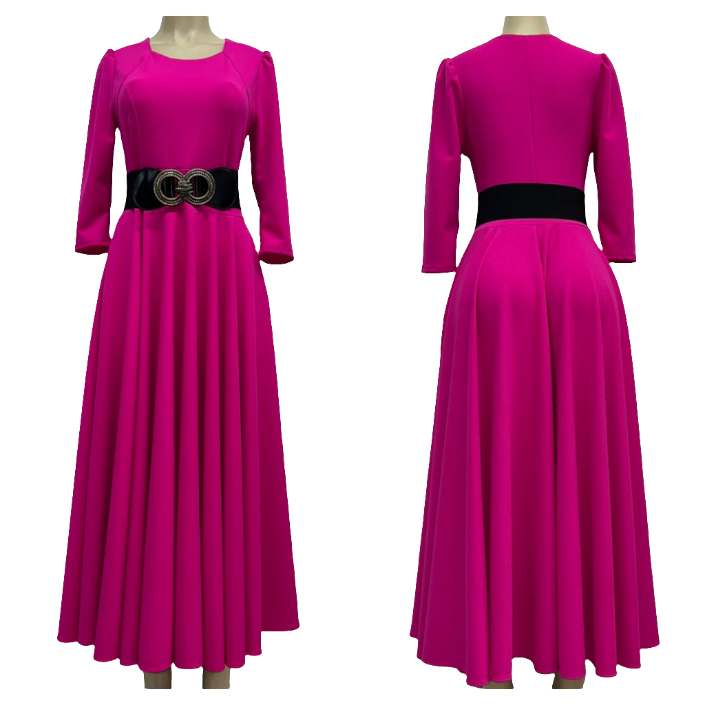 Vestido Camila fucsia con Cinturón Negro