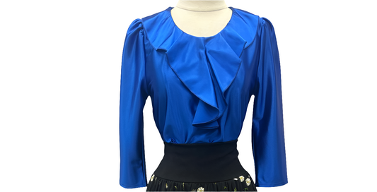 royal blue satin flutter blouse