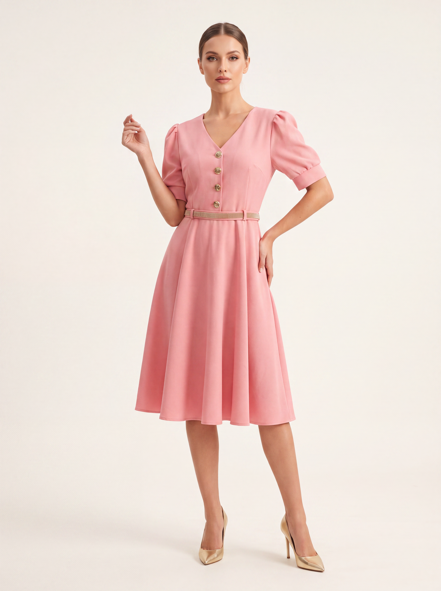 Button Belted Summer Tea Dress