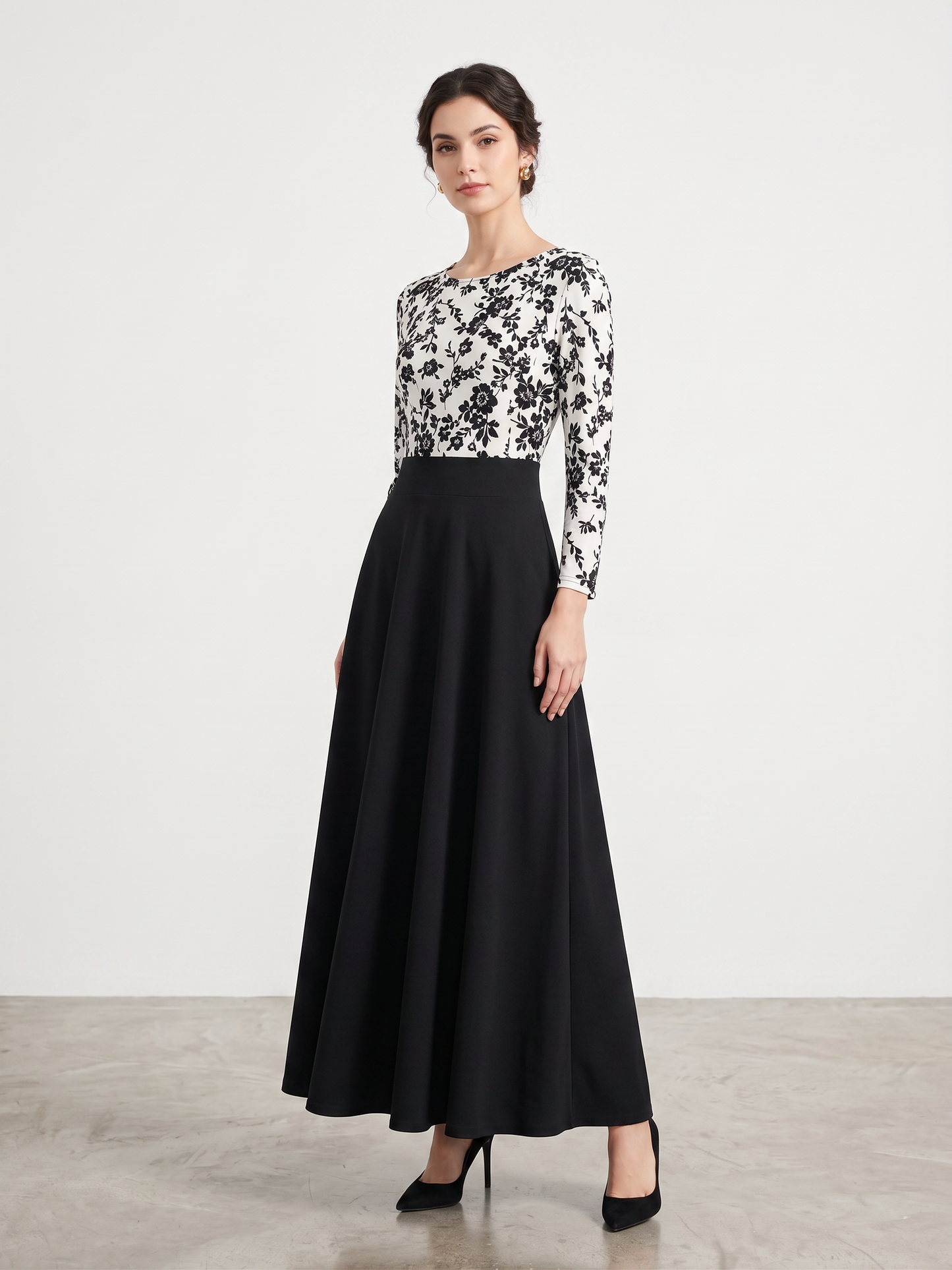 Floral Print & Black Maxi Dress