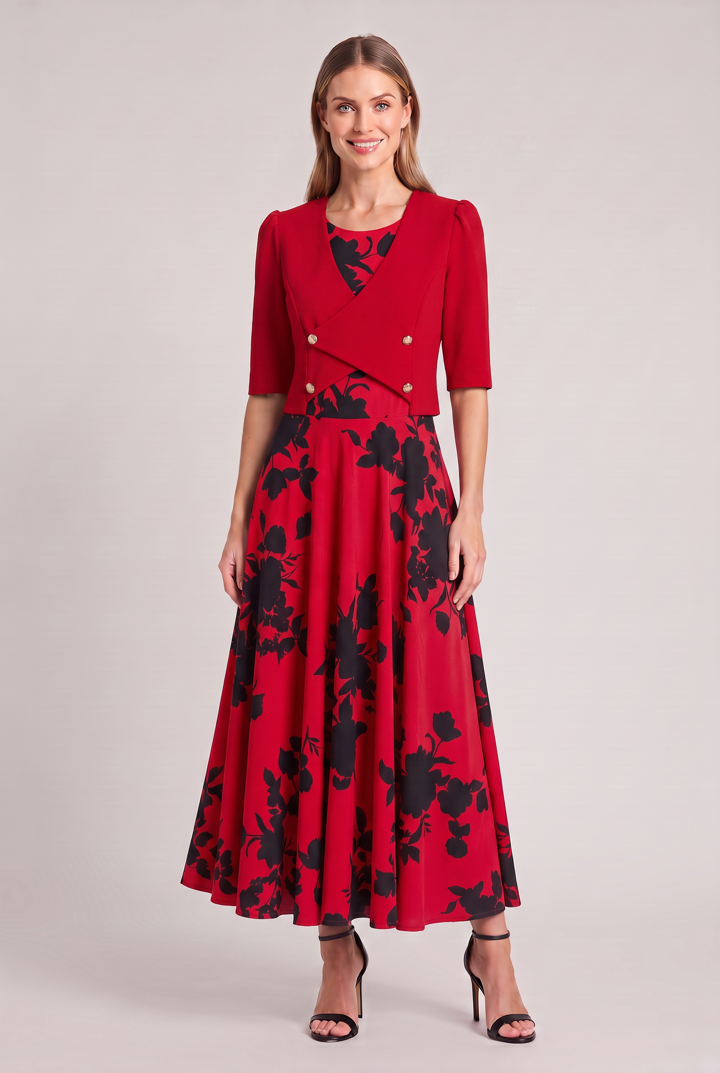 Floral A-Line Maxi Dress with Cropped Jacket