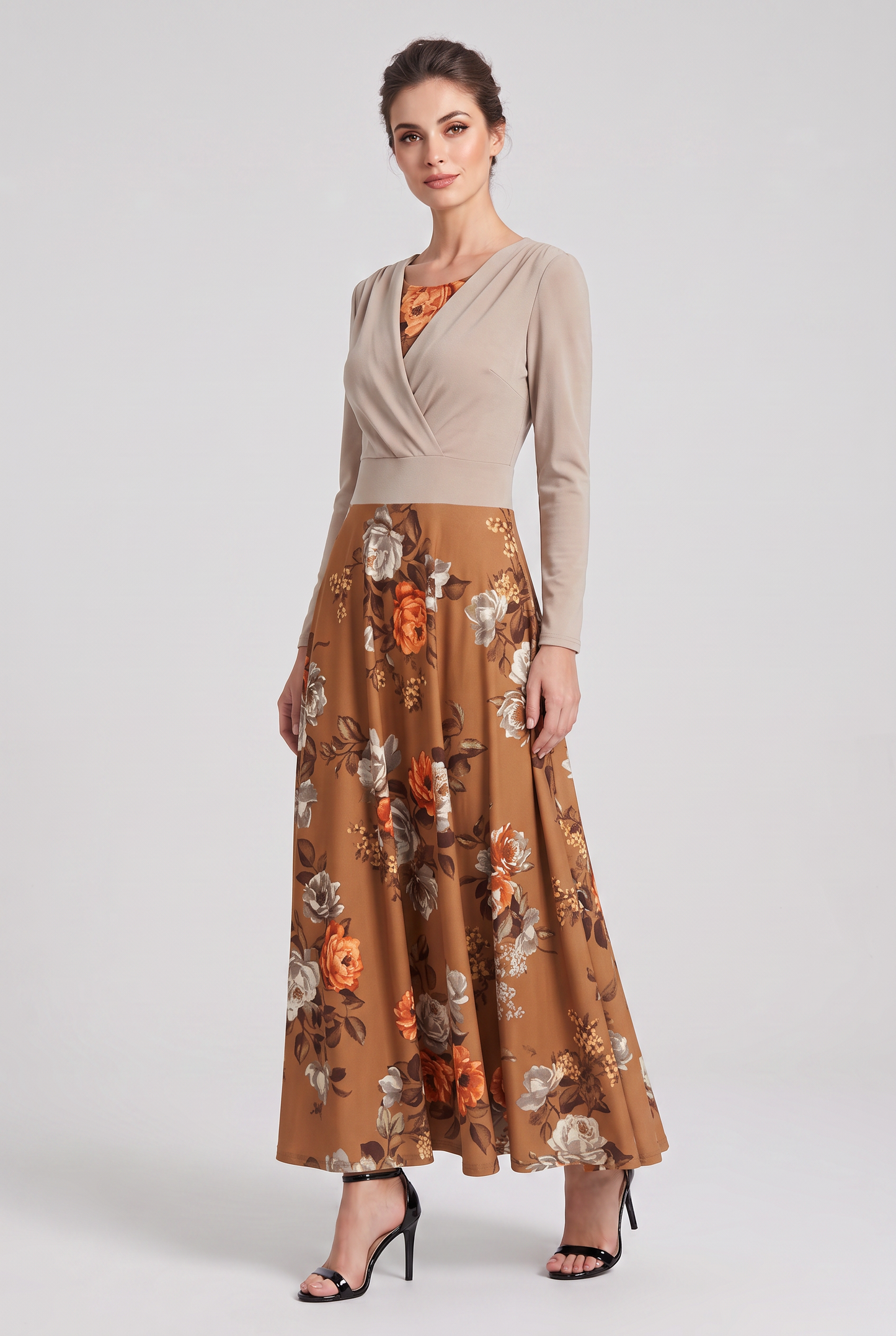 Puff-Sleeve Wrap Top Floral Midi Dress