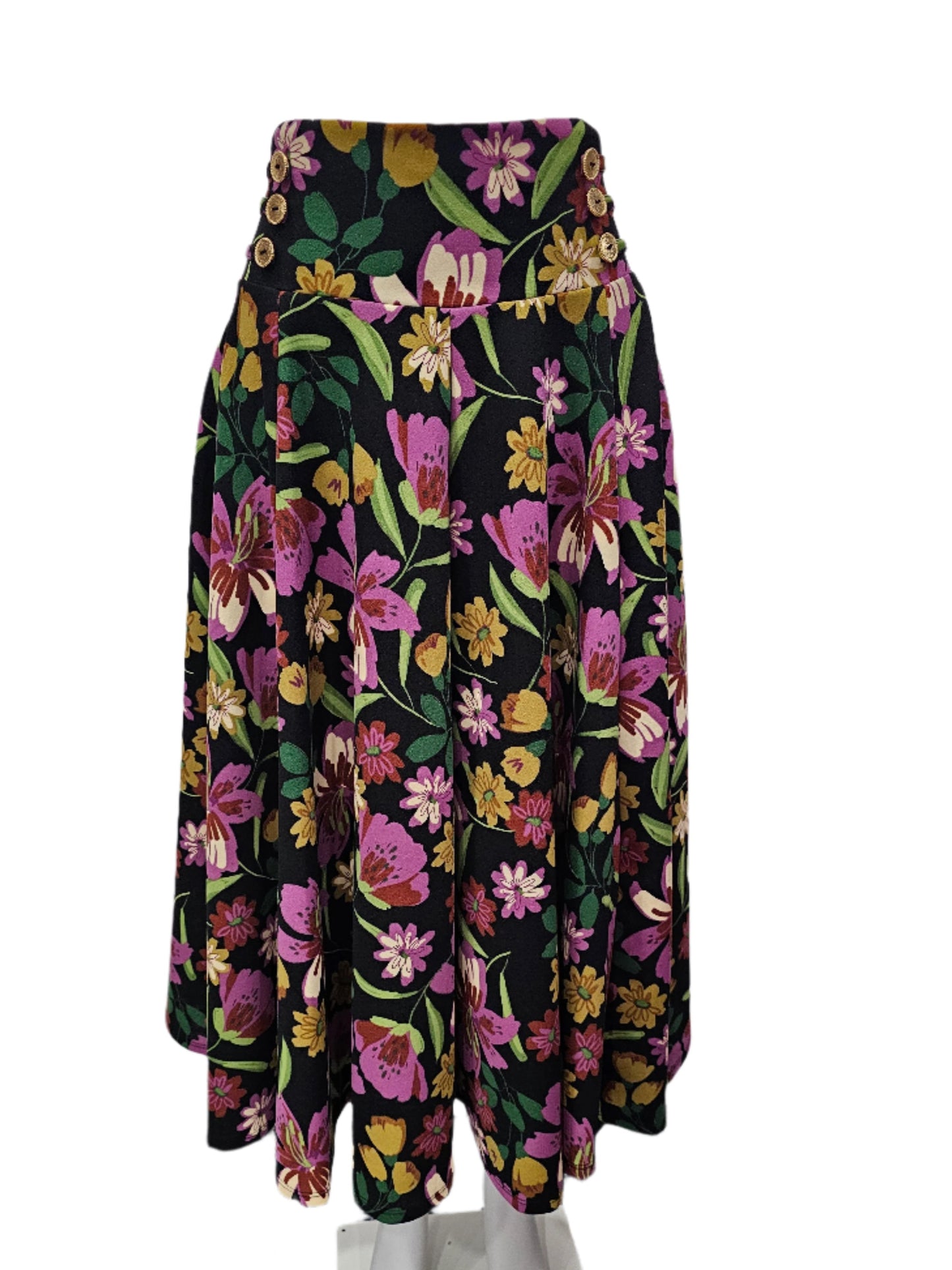 falda botones con lasito negro/verde  floriado