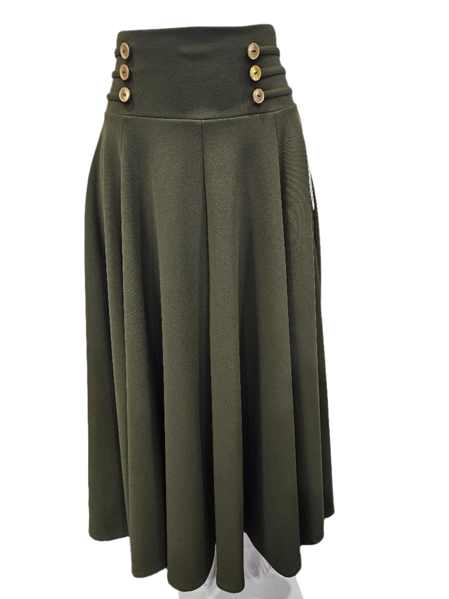 Buttoned skirt with long military green bow