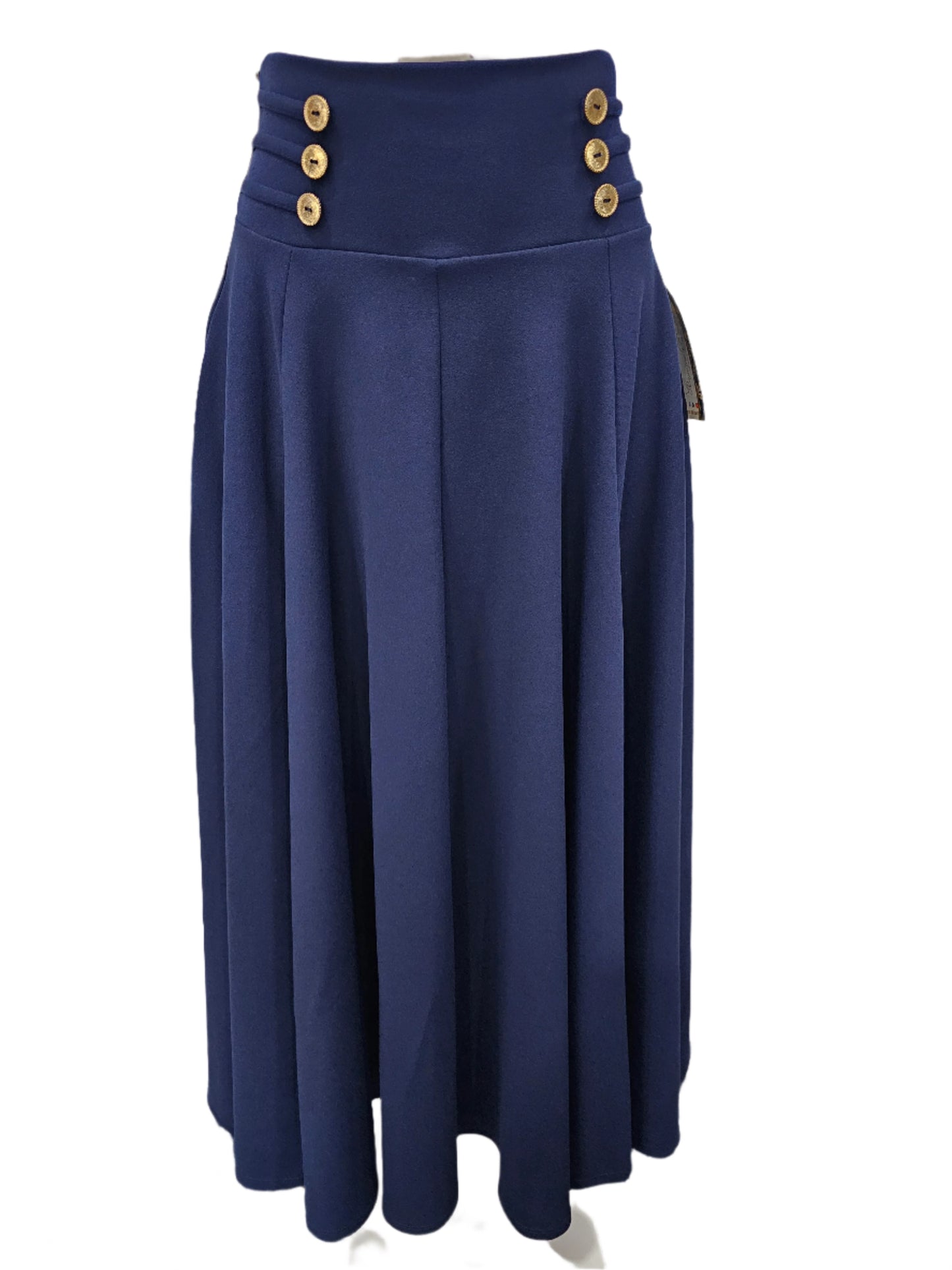 Buttoned skirt with long navy blue bow