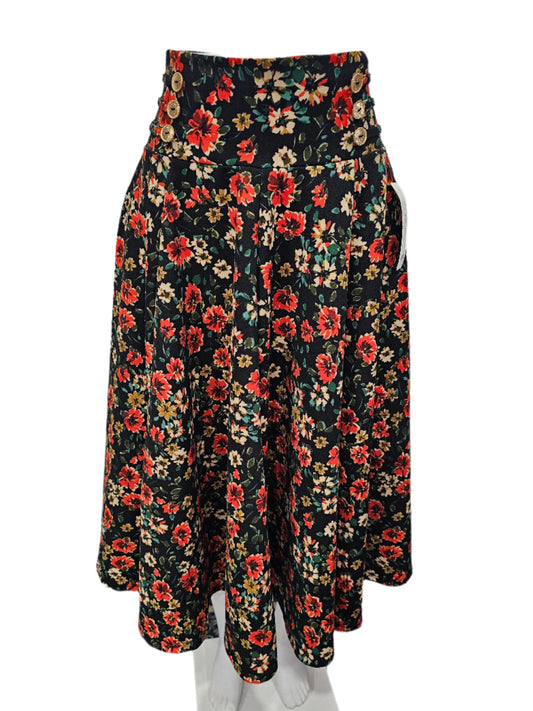 falda botones con lasito negro/rojo floriado